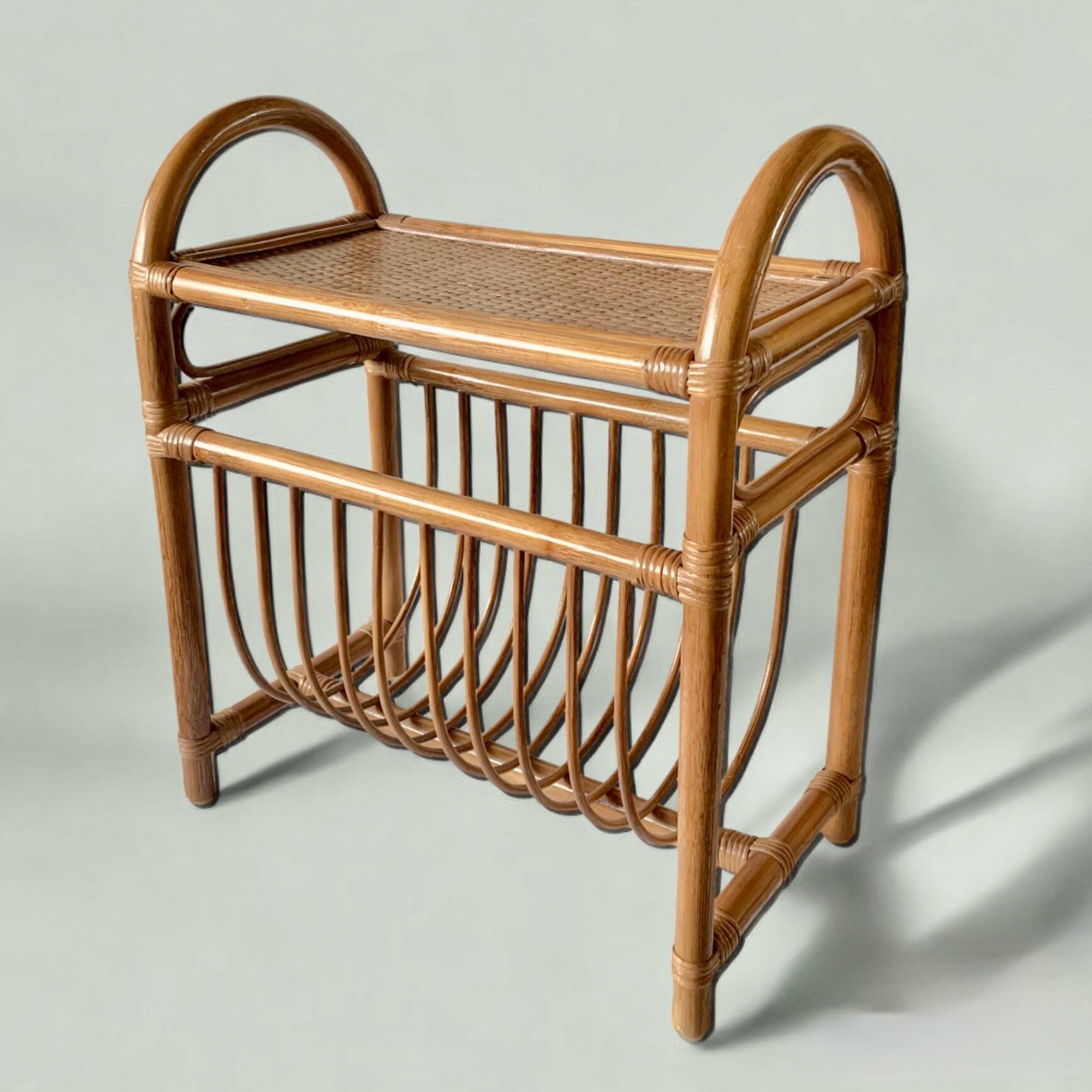 Vintage rattan and bamboo magazine rack