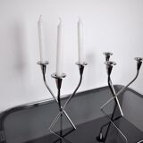 Pair of Scandinavian 3-arm candlesticks in alpaca, Sweden, 1970