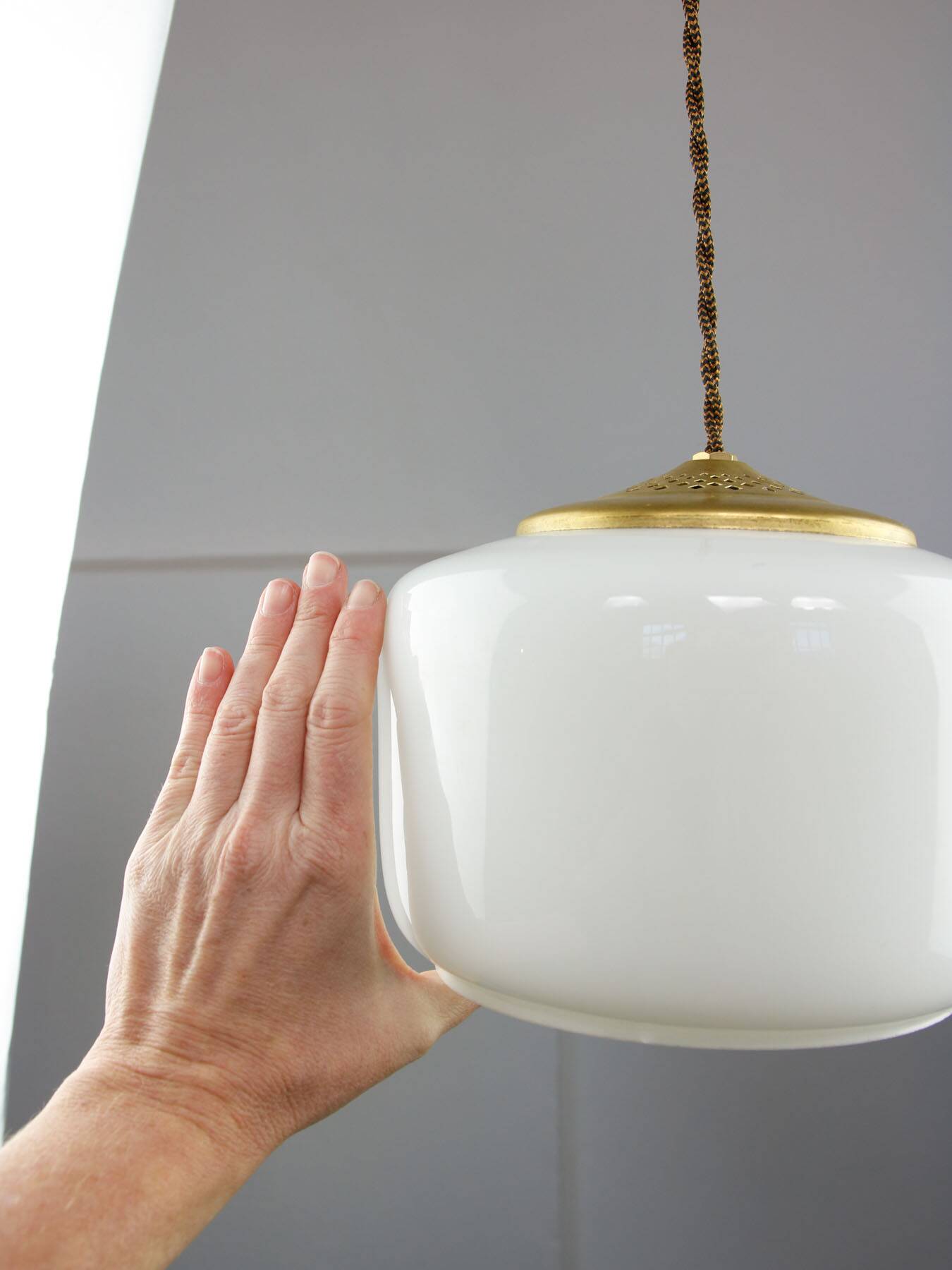 Mid-Century Italian Opaline Glass & Brass Pendant Lamp, 60s