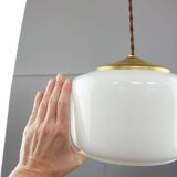 Mid-Century Italian Opaline Glass & Brass Pendant Lamp, 60s