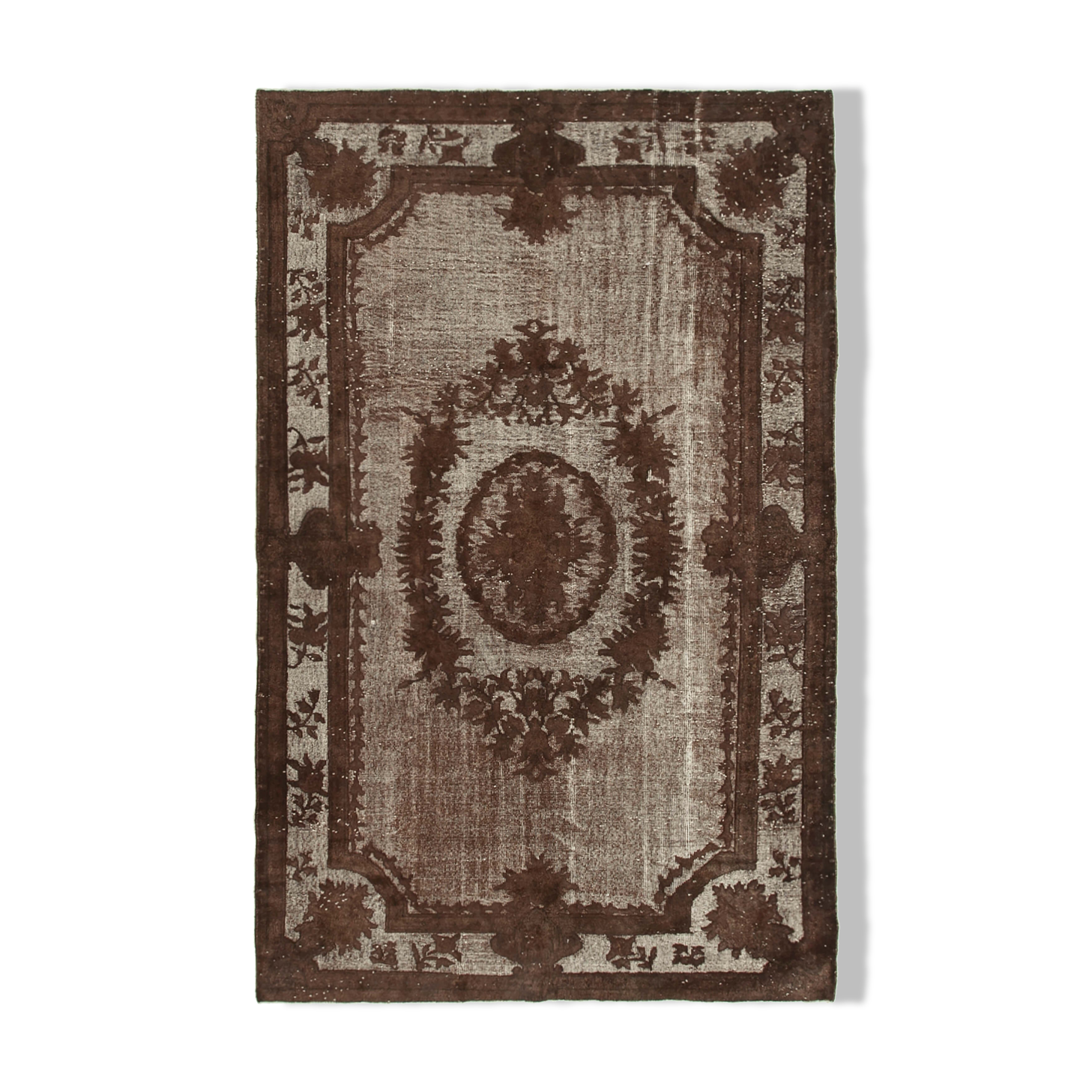 Handmade distressed oriental 1980s 195 cm x 313 cm brown carpet