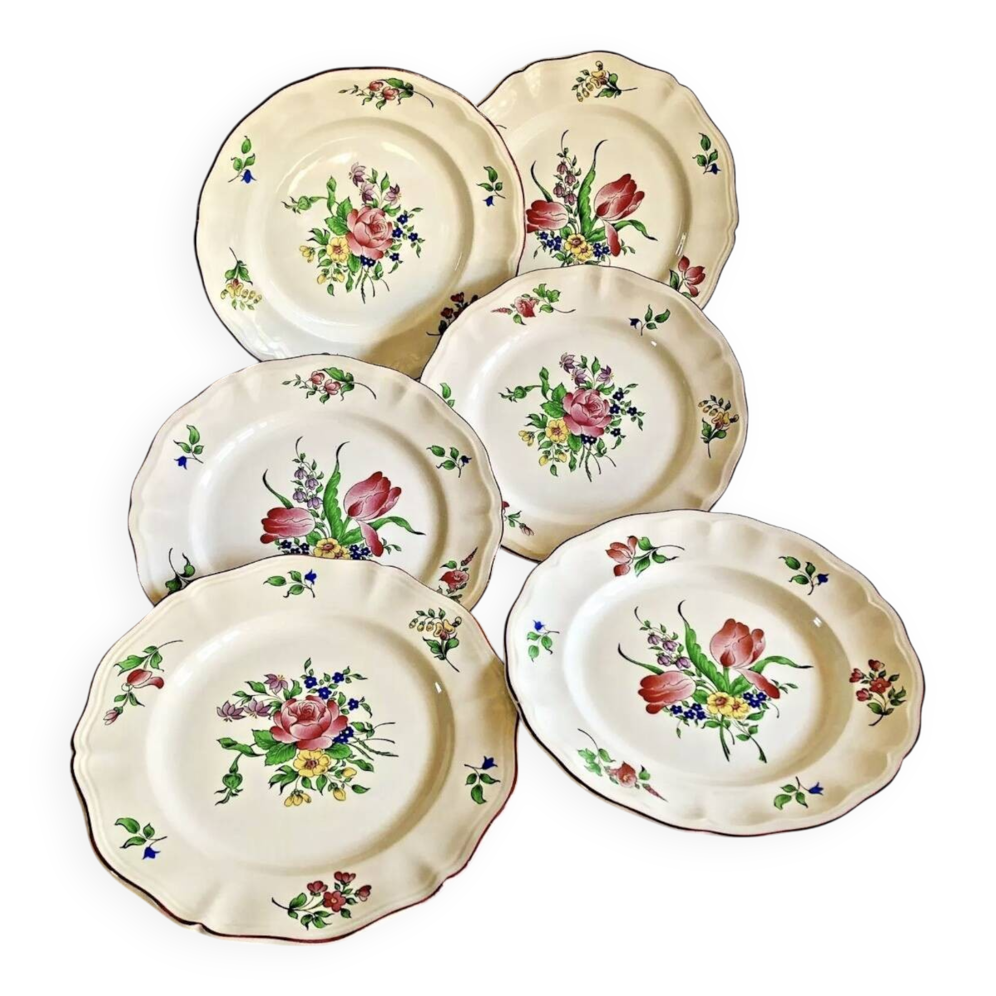 6 old Luneville flat plates, Réverbère model