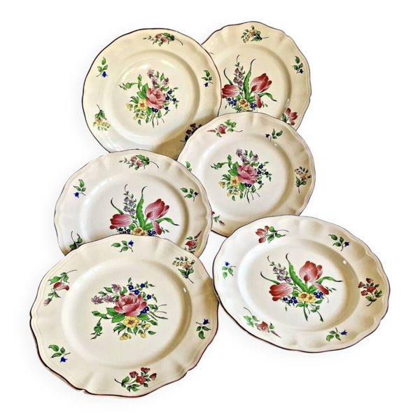 6 anciennes assiettes plates Luneville modèle Réverbère