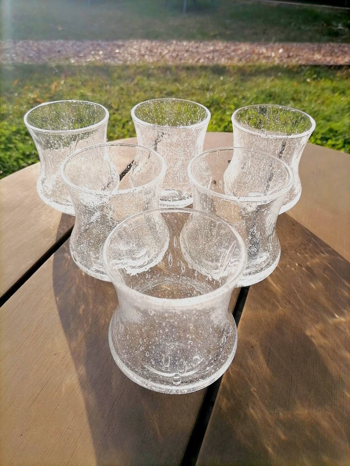 6 bubbled water glasses White Roman Goblet Biot Glassware