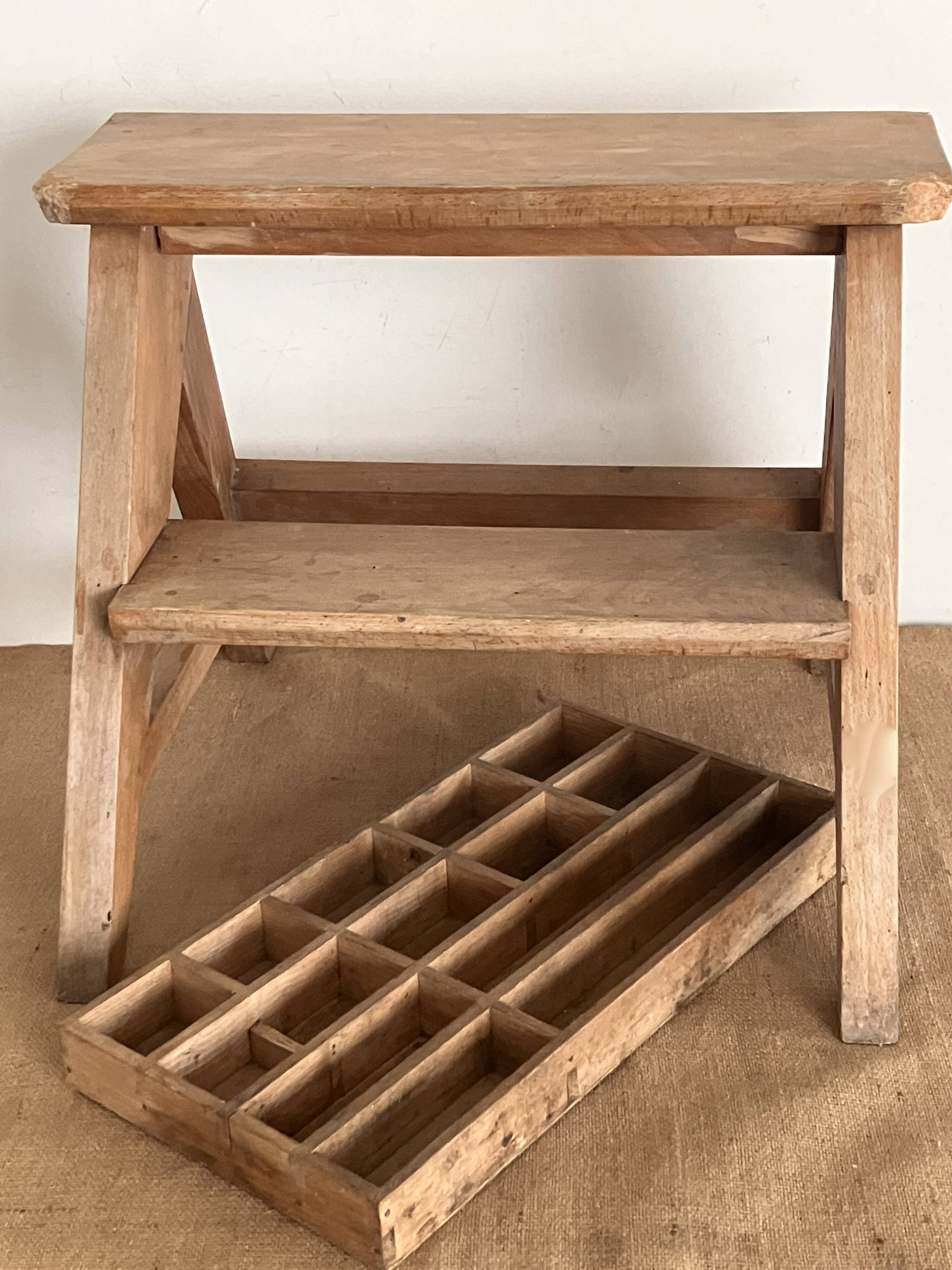 Step stool, small wooden workshop stepladder