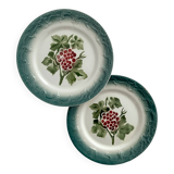 2 antique Pexonne earthenware dessert plates with grapes