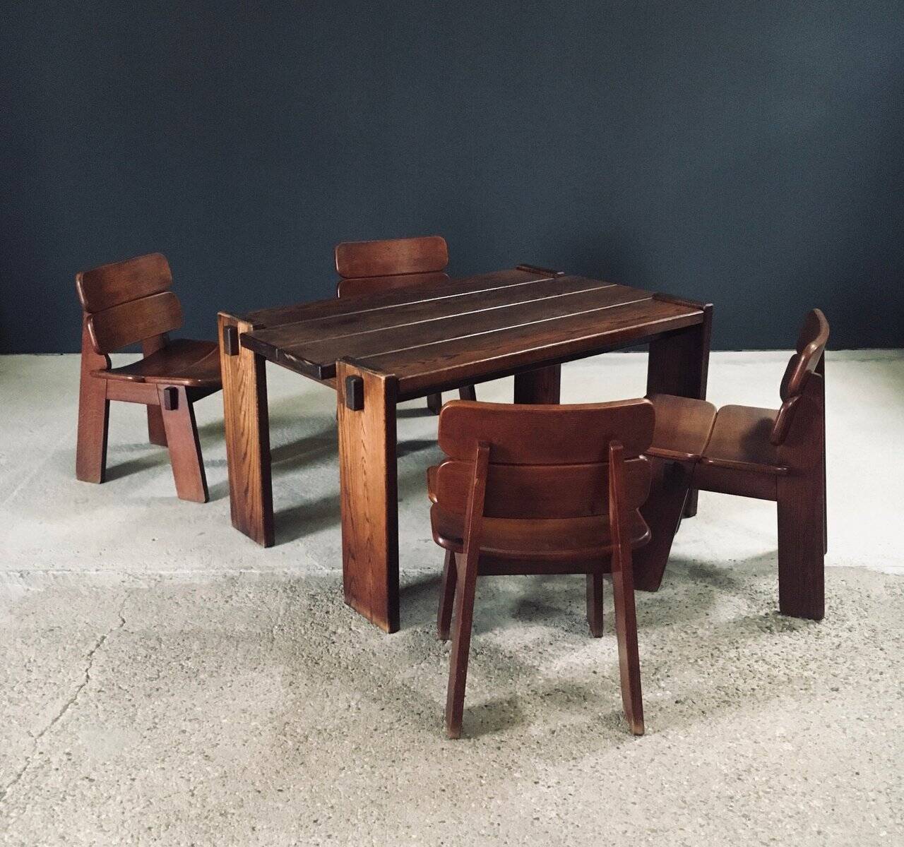 Constructivist Oak Dining Chairs, Belgium, 1960s, Set of 4