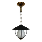 50s lantern pendant light, opaline and metal