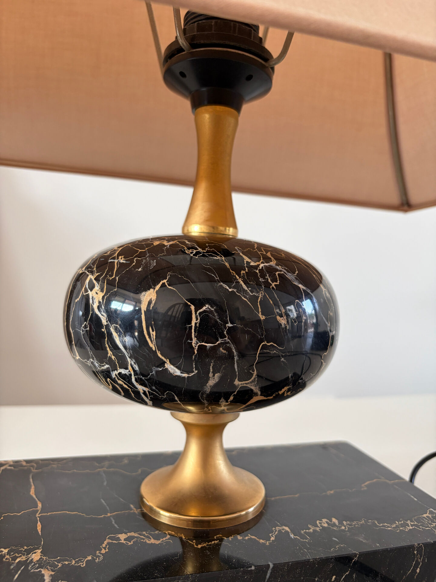 Lampe marbre noir Portoro 1970’s Philippe Barbier