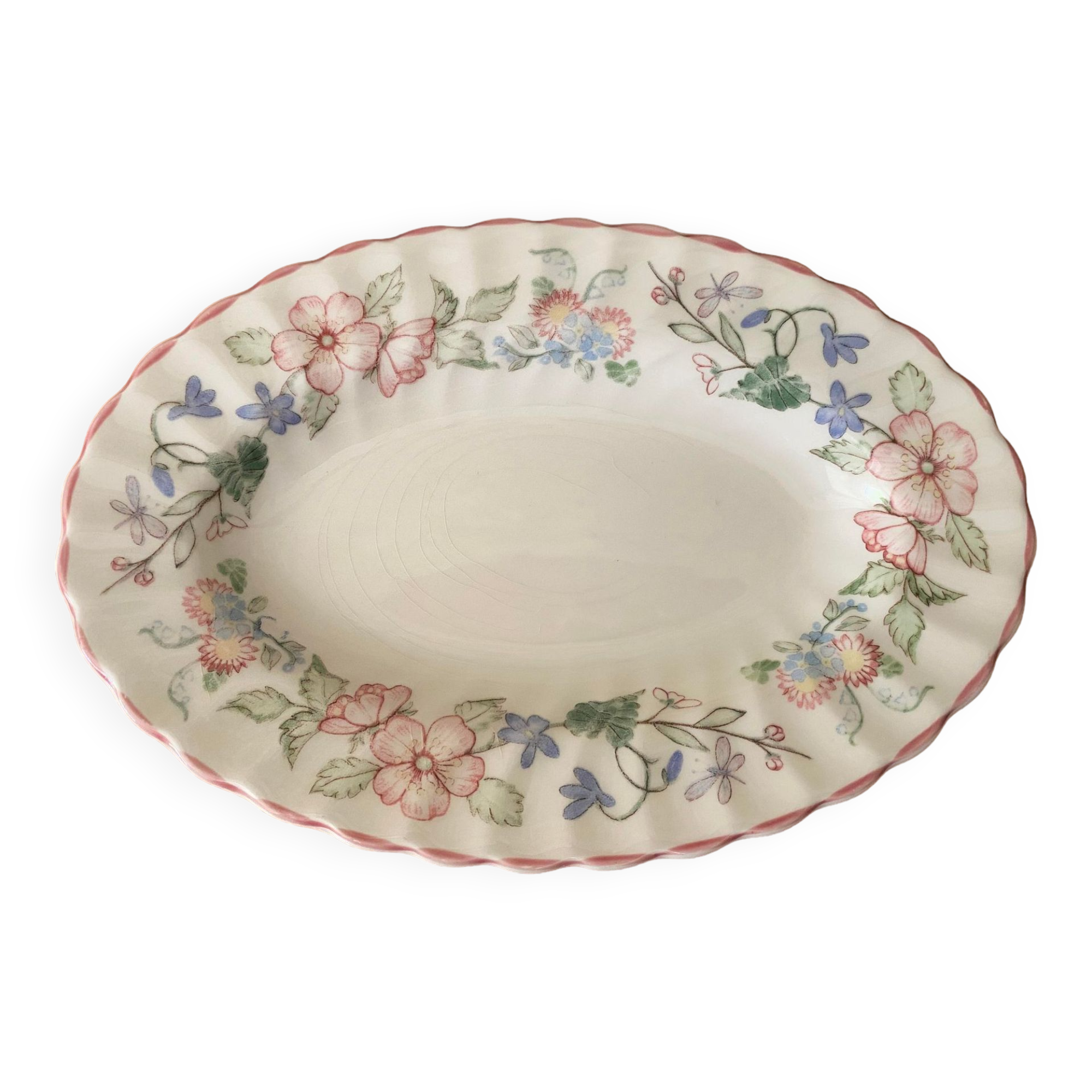 Small oval English earthenware dish Muott Meakin décor Spring Fields
