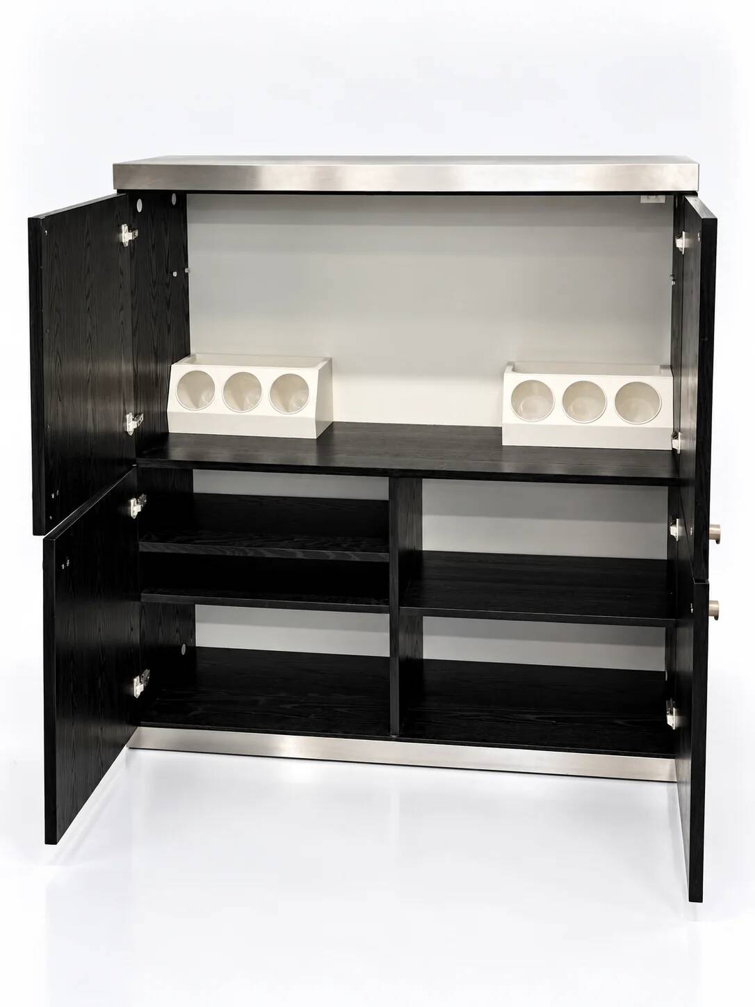 Black ash and steel bar cabinet, 1970s