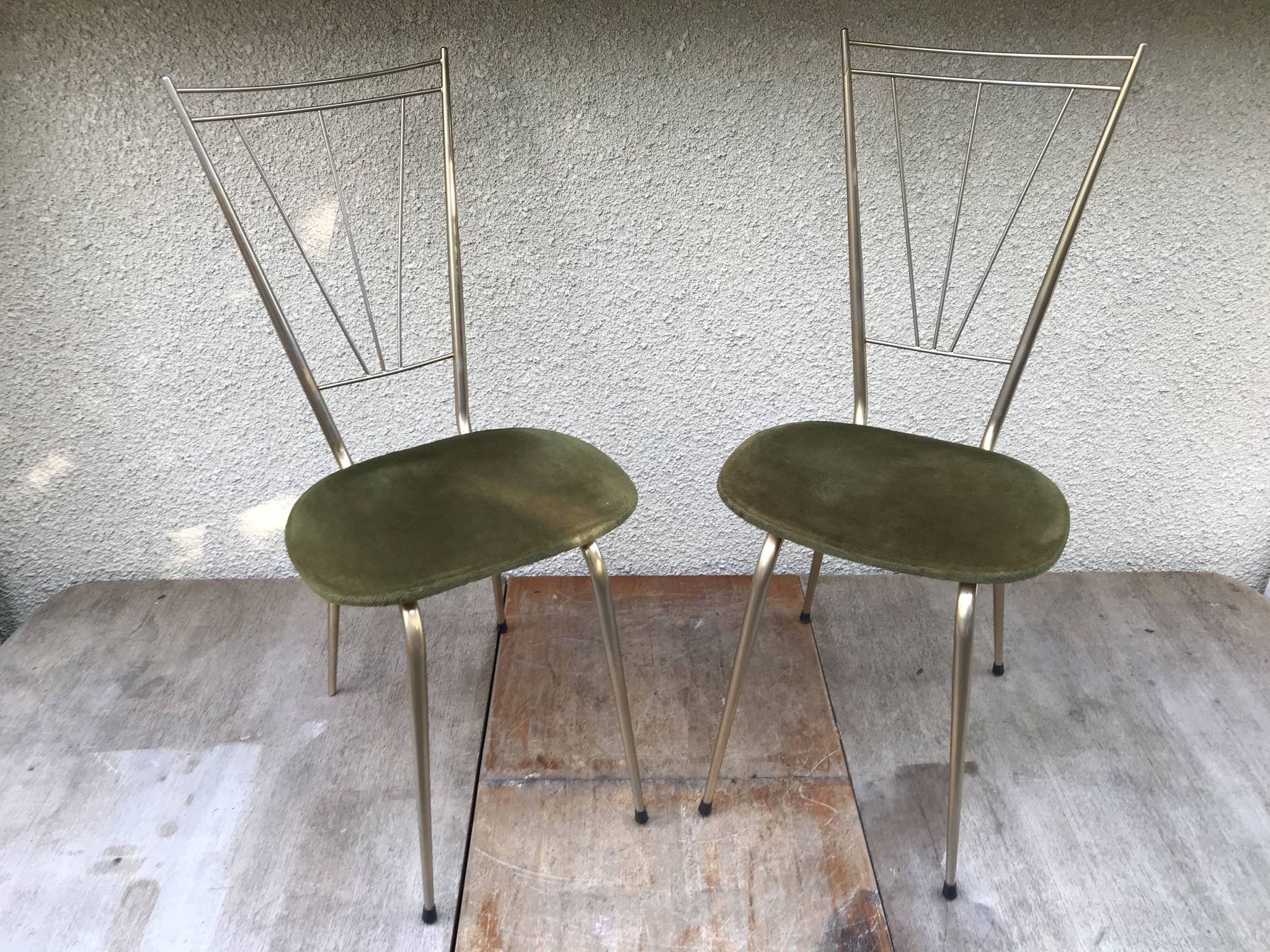 Pair of golden metal old chairs