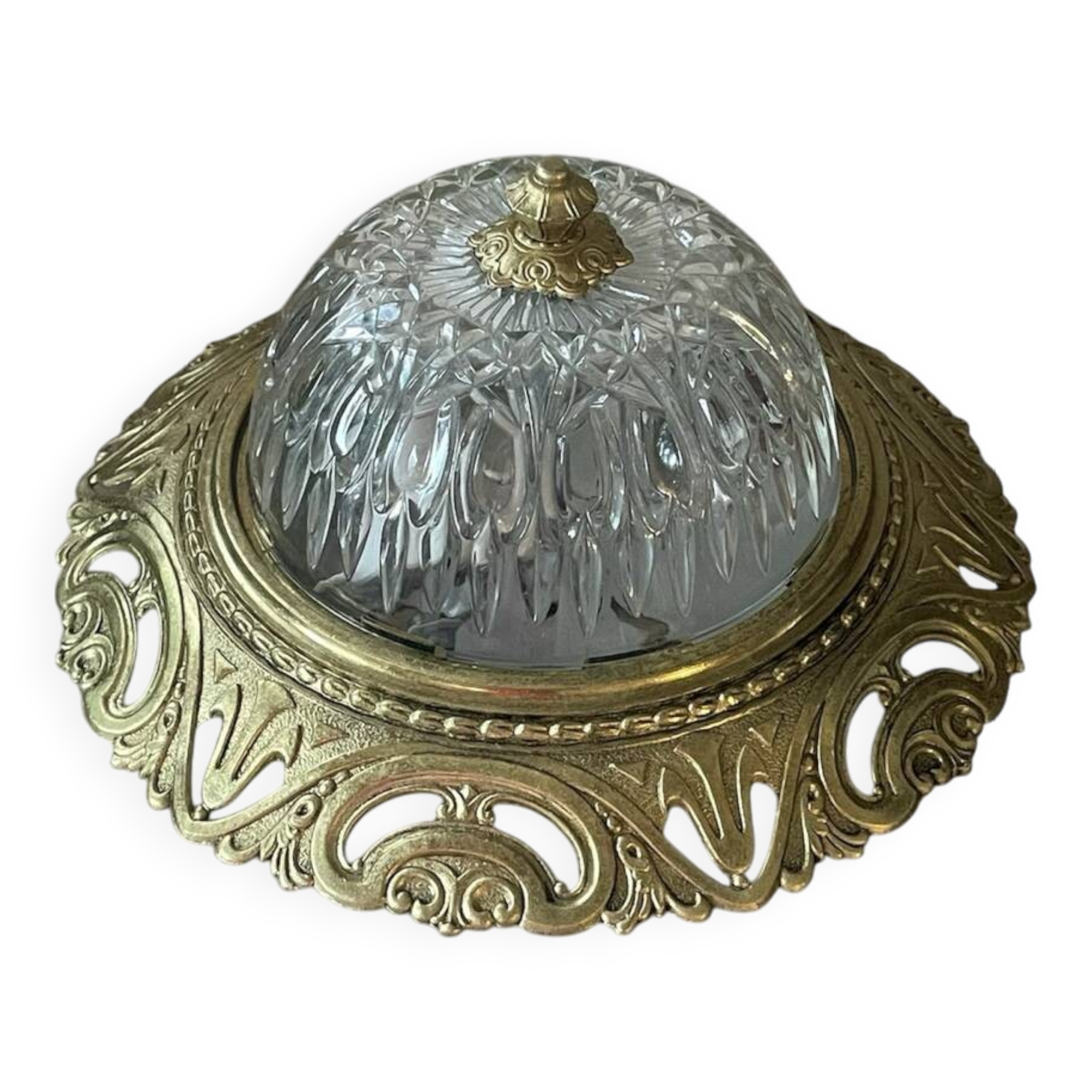 Vintage brass and chiseled glass ceiling light