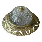 Plafonnier vintage laiton et verre ciselé