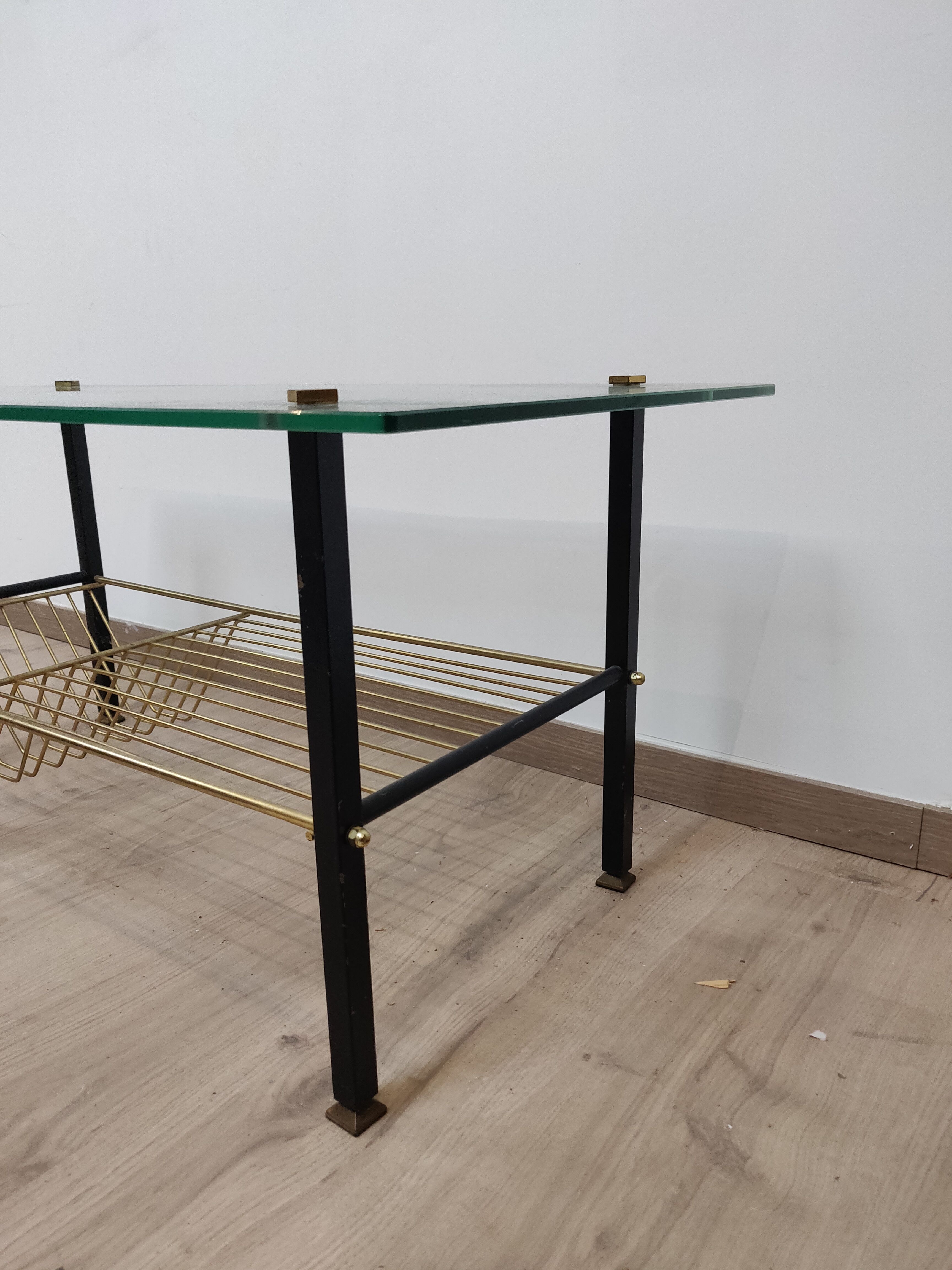 Coffee table brass glass vintage 50s