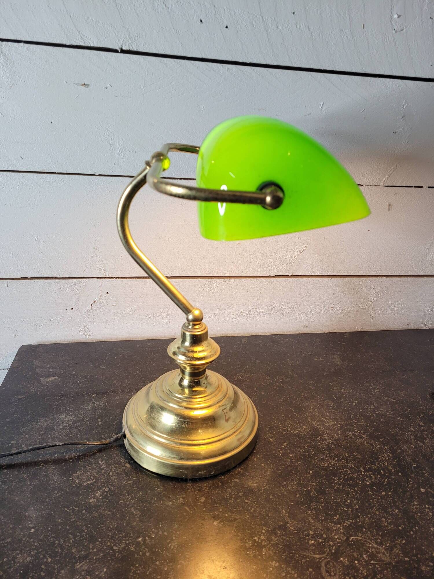 Vintage brass desk lamp with glass shade