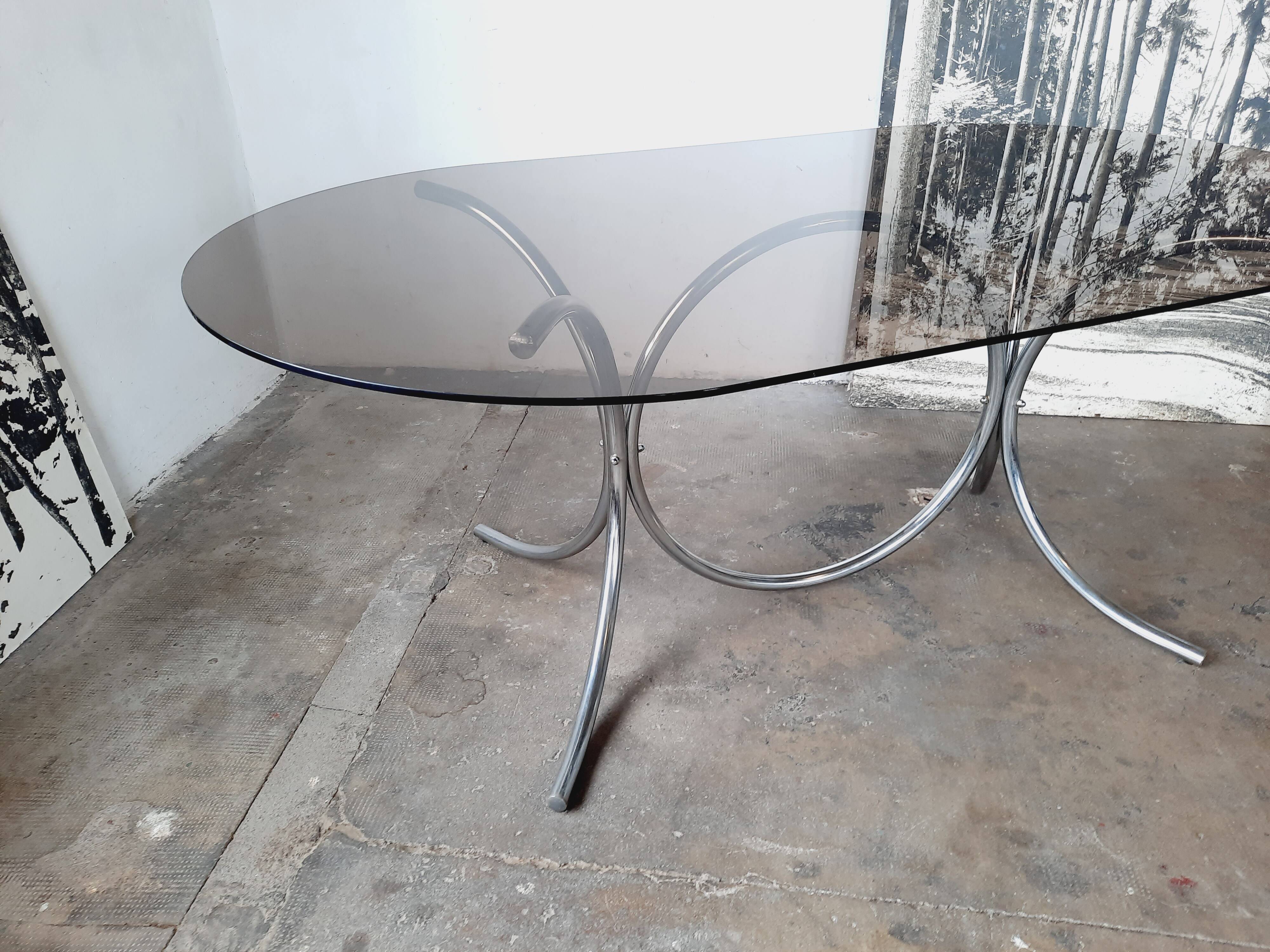 Large chrome and smoked glass table from the 70s