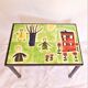 Children's coffee table, 70s with naïve drawing on ceramics, iron frame