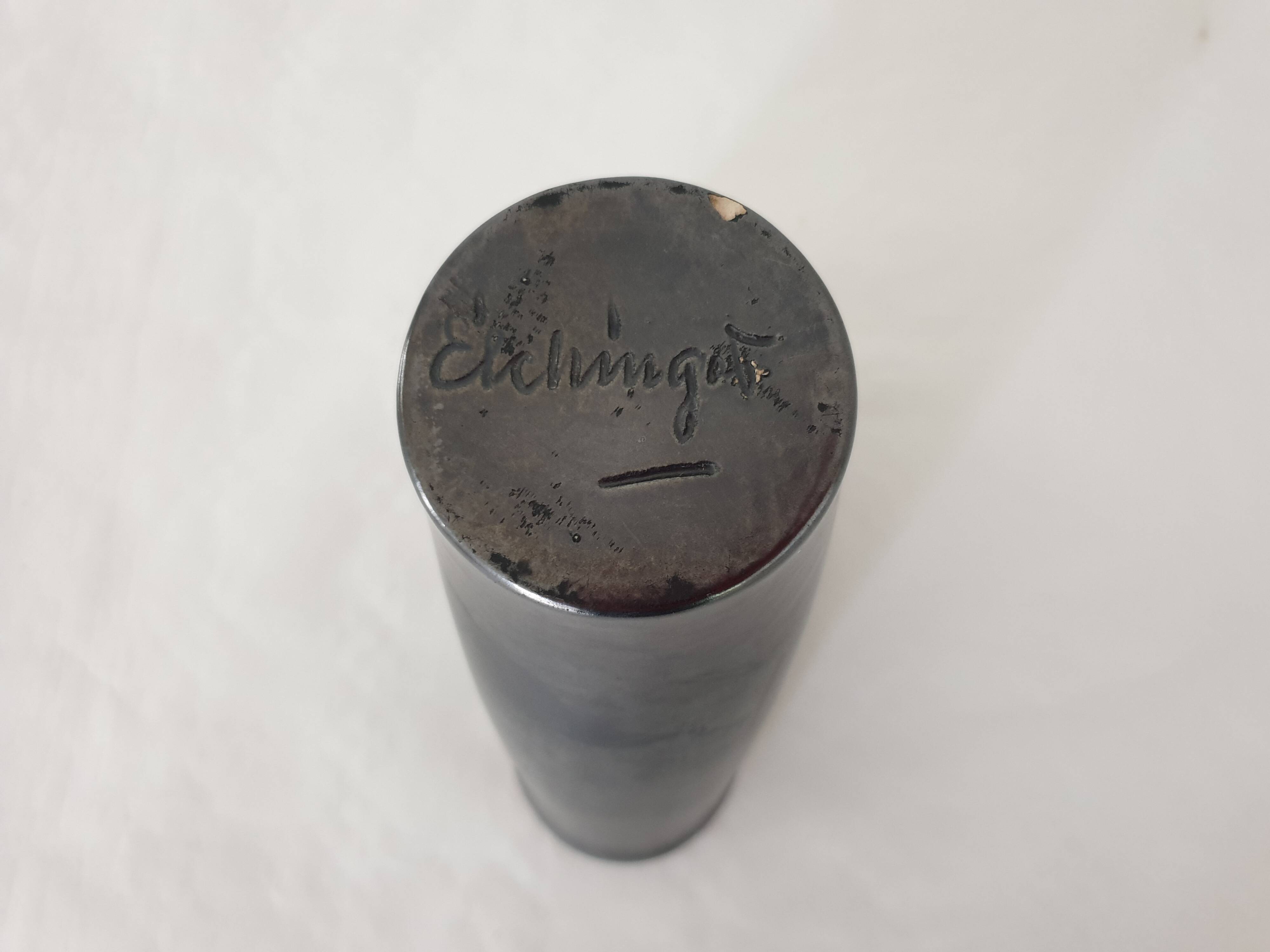 Free-form ceramic vase in Black / Bordeaux signed Elchinger from the 50s