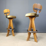 Set of 4 vintage brutalist bar stools, 1960s