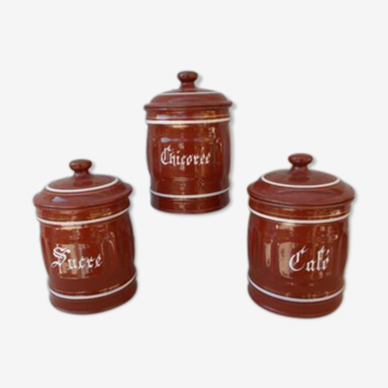 3 pots sucre chicorée café tôle émaillée ancienne