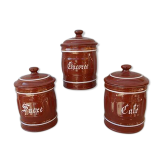 3 pots sucre chicorée café tôle émaillée ancienne