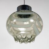 1970s Smoke Grey Textured / Striped Murano Italian Glass Pendant Lamp