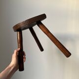 Varnished wooden stool with three legs