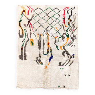 Tapis berbère Azilal écru à motifs colorés 233x151cm