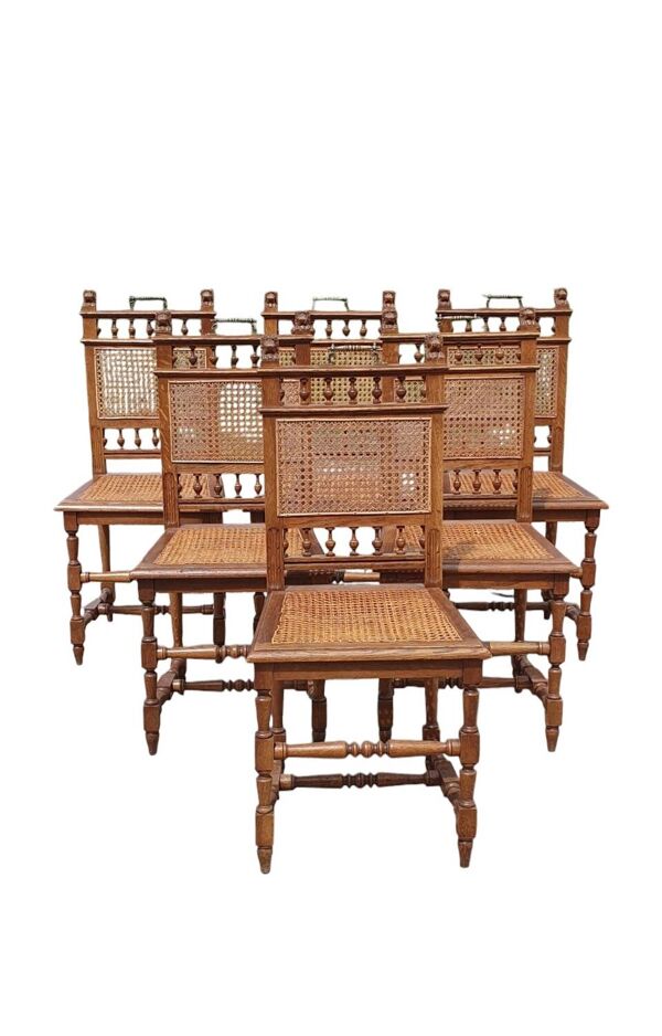 Ensemble ancien 6 - chaise en osier en chêne