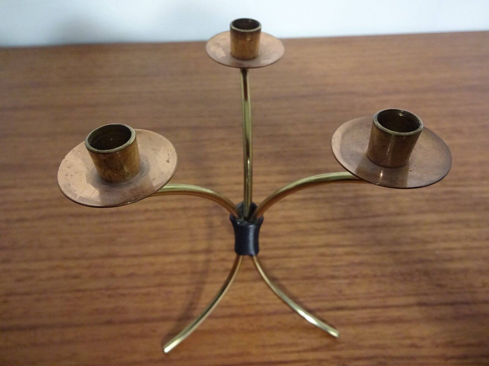 German filigree brass and copper candleholders, 1960s, set of 3