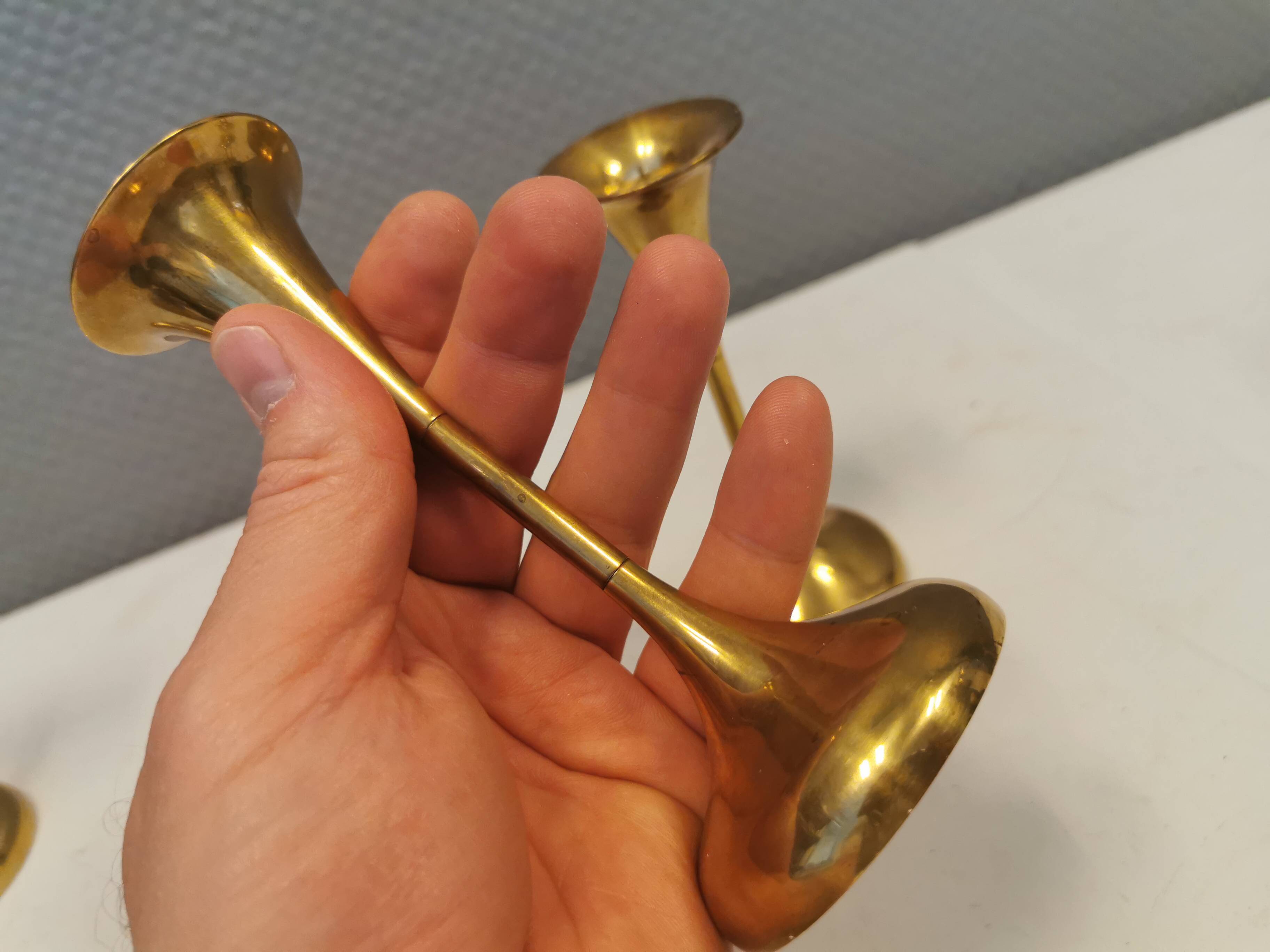 Danish designed candle holders in solid brass.
