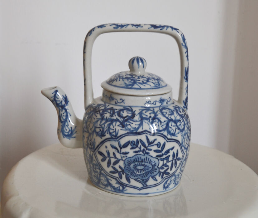 Chinese ceramic teapot with blue patterns