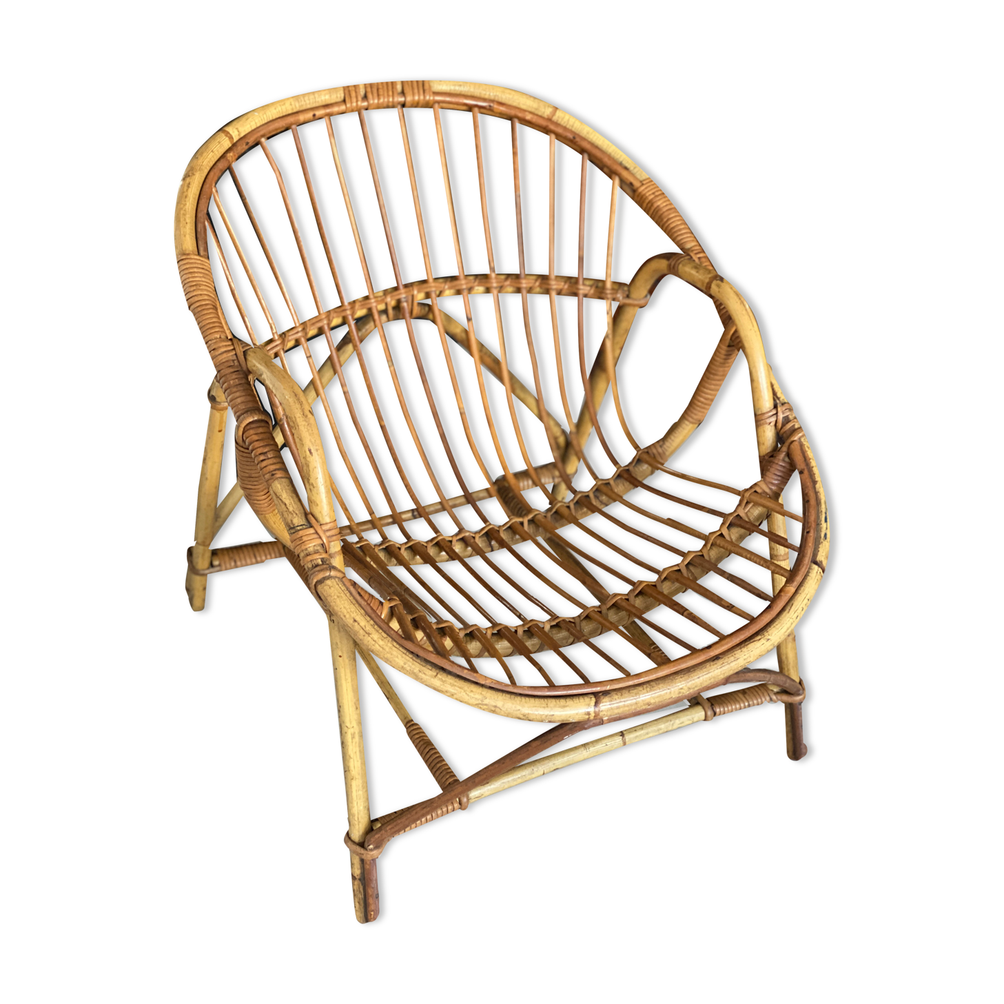 Vintage adult rattan armchair basket