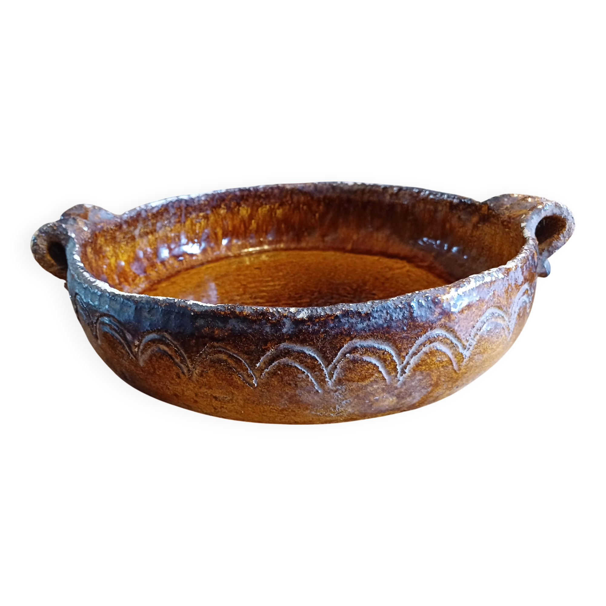 19th century enamelled terracotta dish