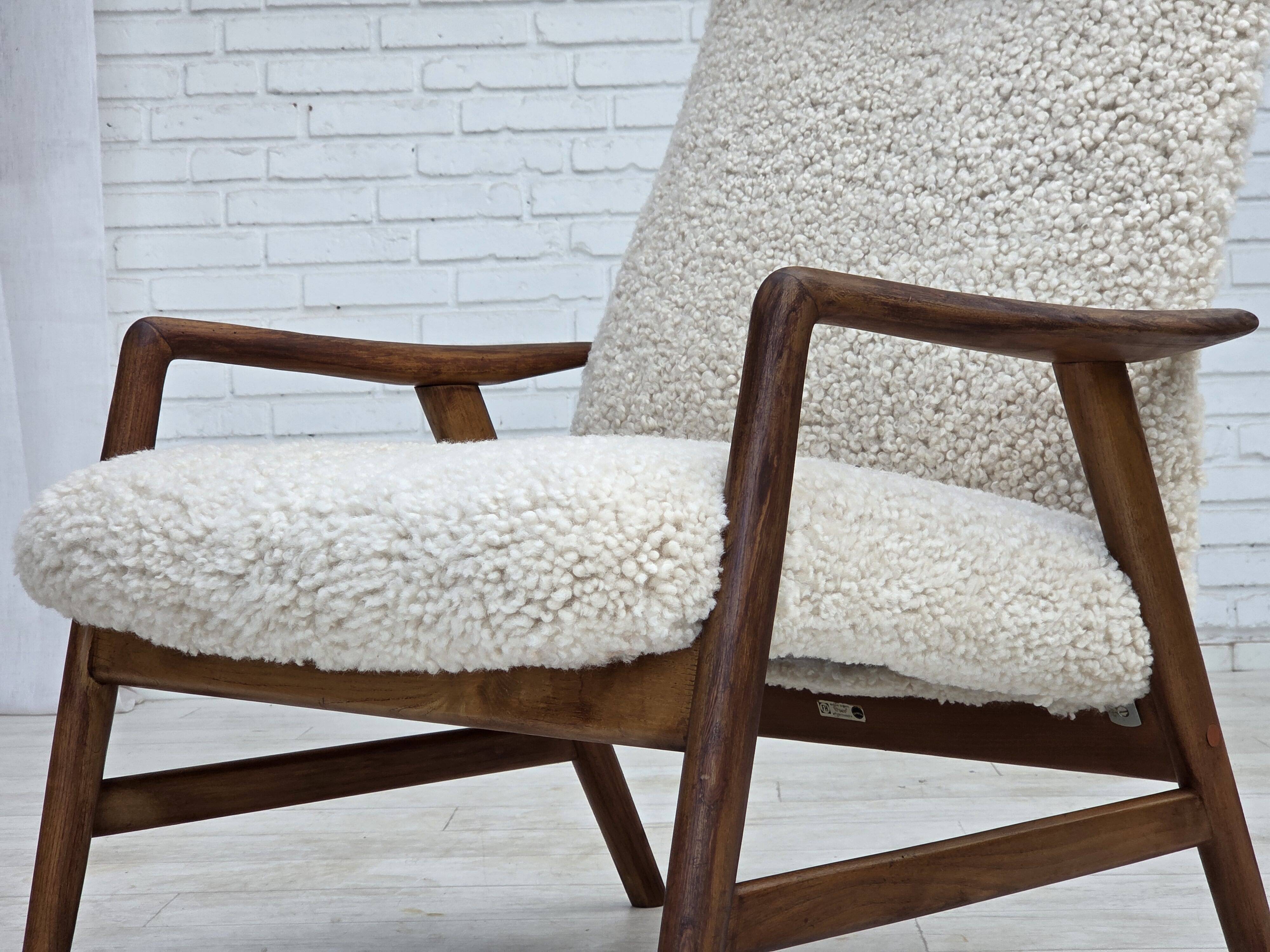 1960s, Danish design by Alf Svensson, genuine sheepskin, reupholstered.