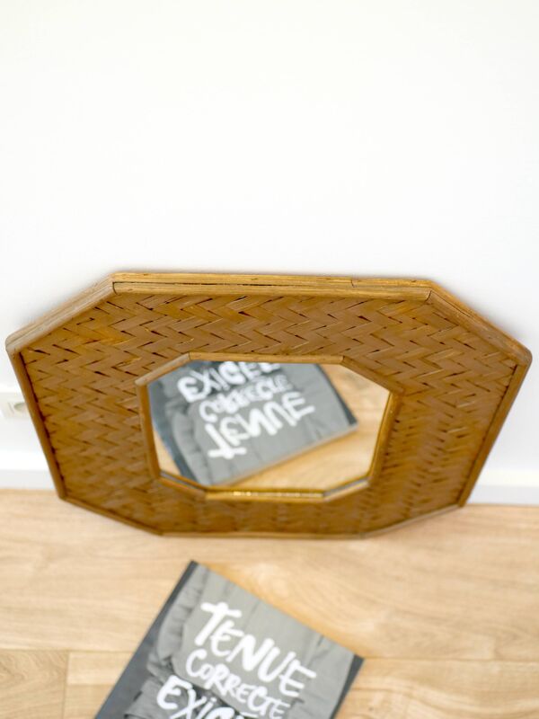 Miroir octogonal en bambou tressé