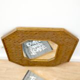 Octagonal mirror in woven bamboo
