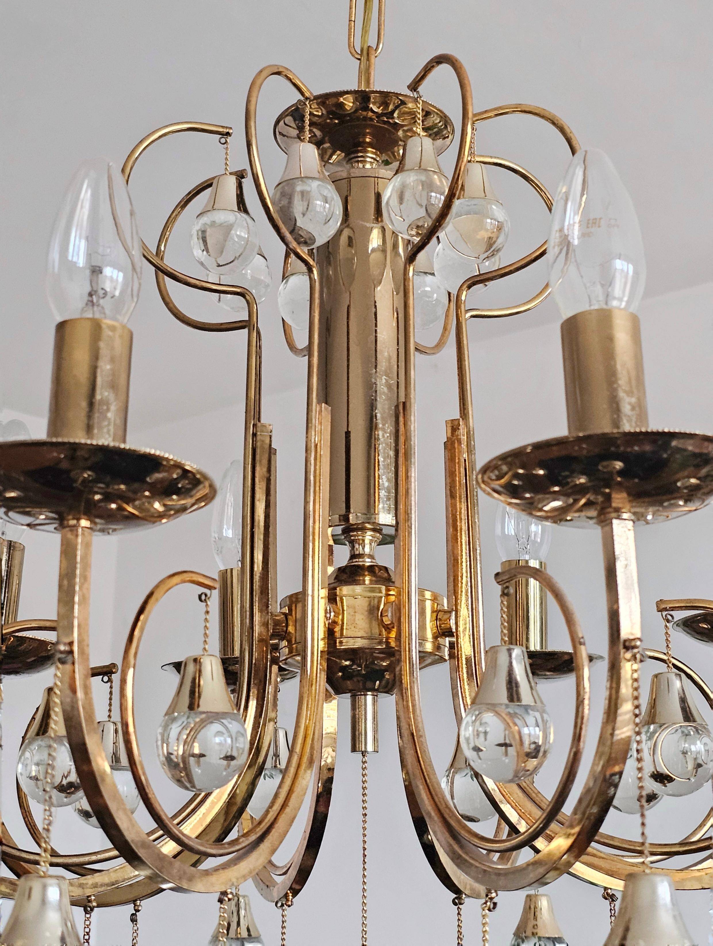 Crystal lustre and gilded bronze Mid Century Gaetano Sciolari 1960s