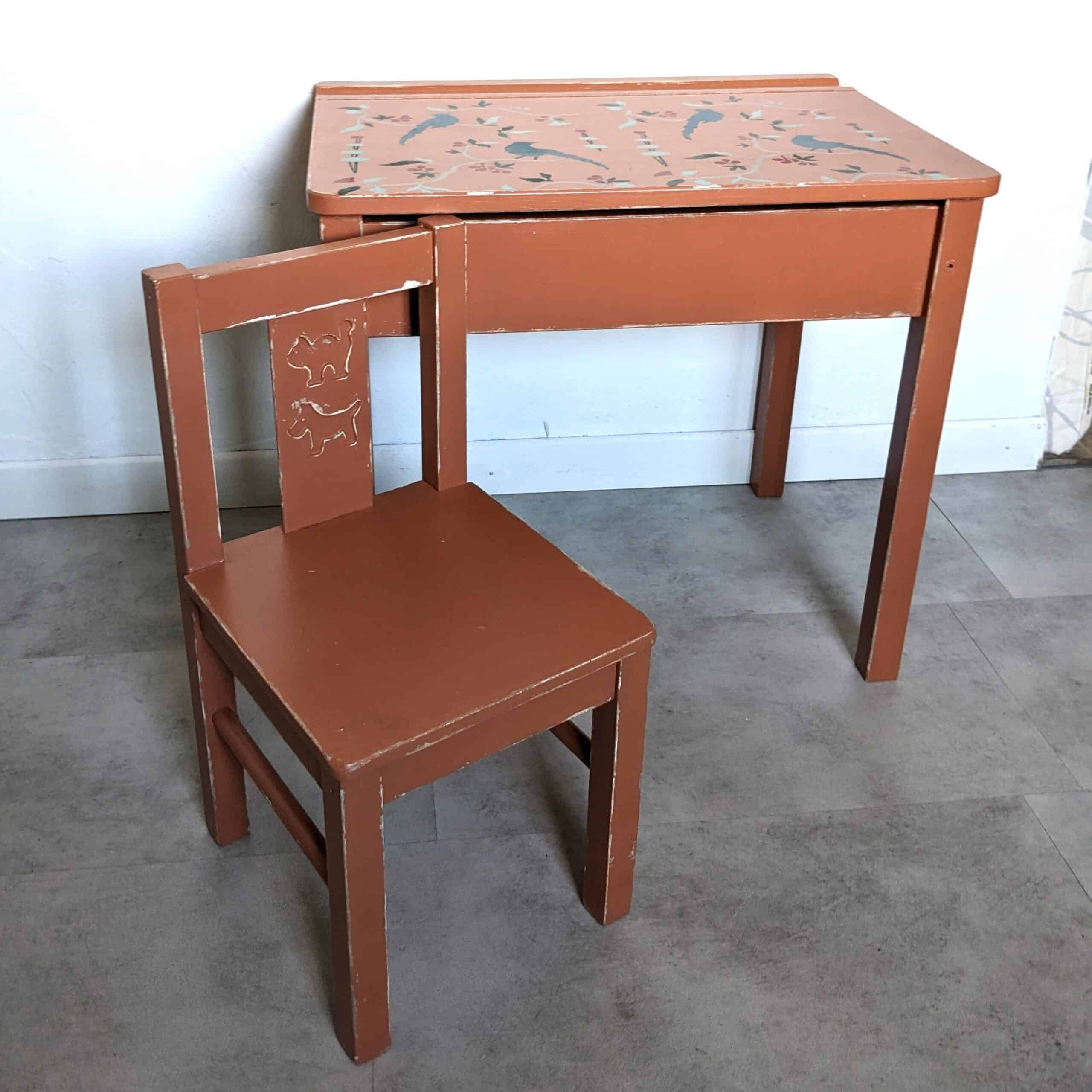 Bureau et chaise écolier terracotta