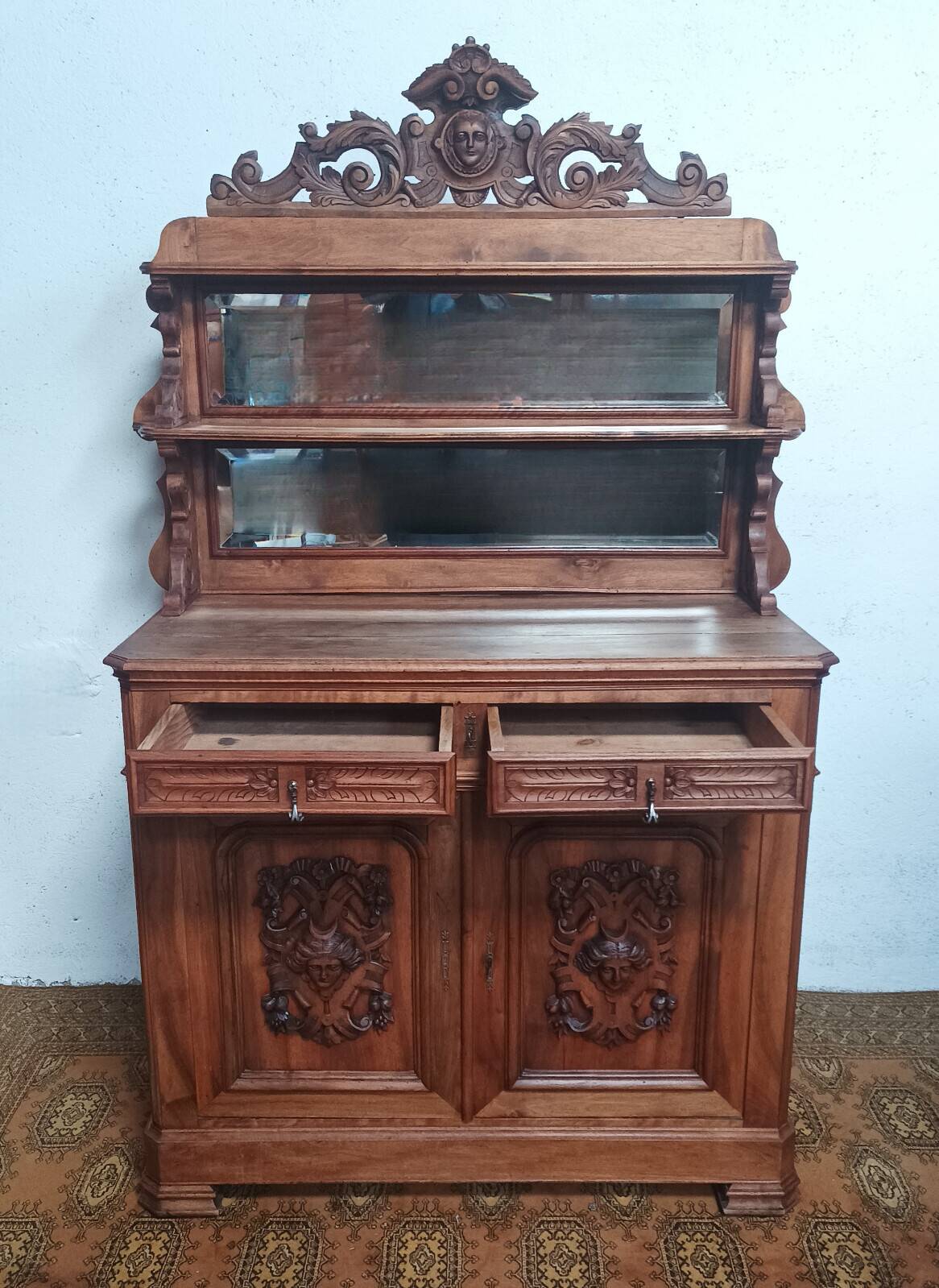 19th-century walnut Saint Hubert buffet