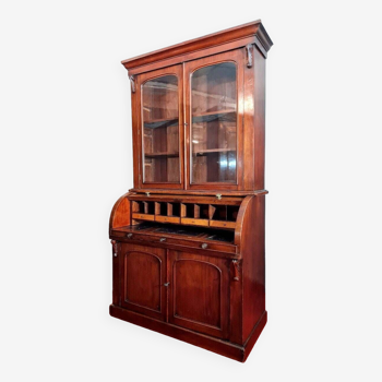 Napoleon III period cylinder bookcase cabinet in mahogany circa 1850