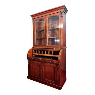 Napoleon III period cylinder bookcase cabinet in mahogany circa 1850