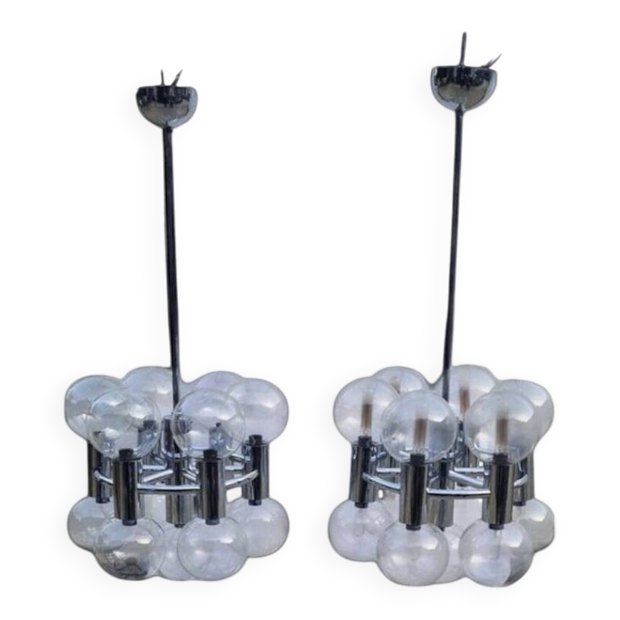 Pair of Chrome Sputnik Chandeliers by Motoko Ishii for Staff 1970