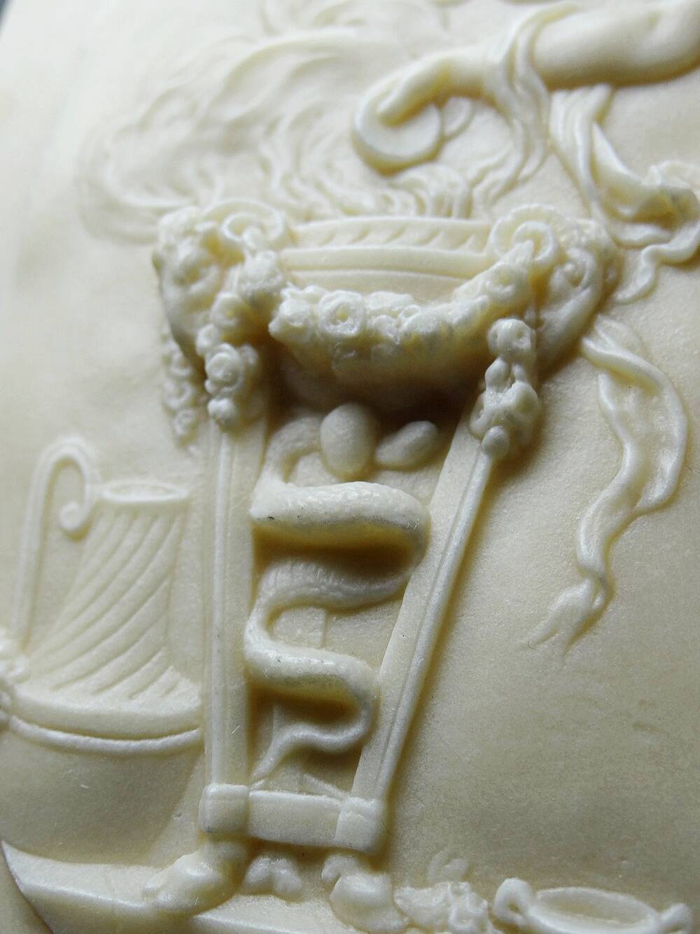 Small limestone bas-relief of petrifying fountains, antique scene, vintage