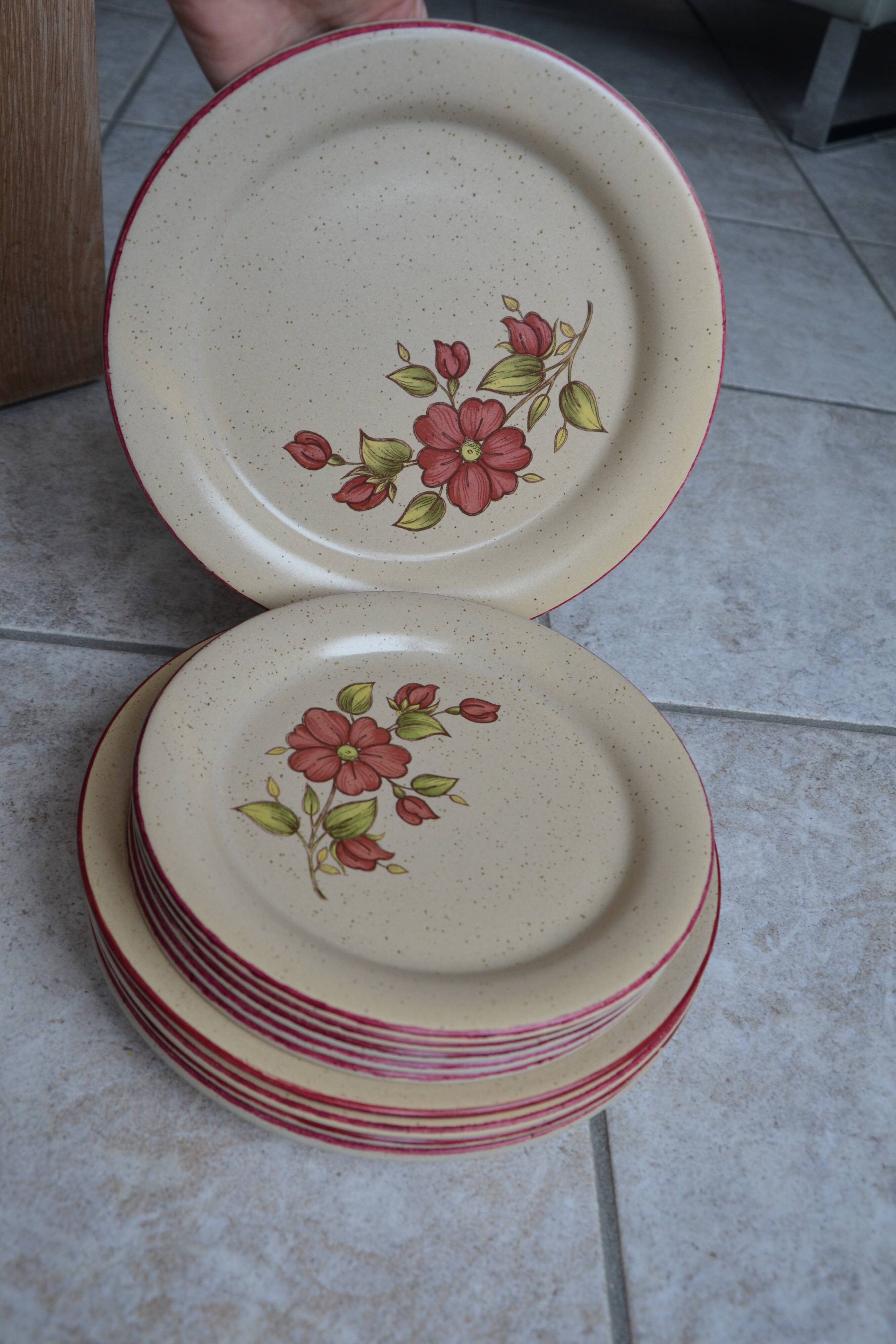 Set of pink earthenware plates Saint-Amand model Charme