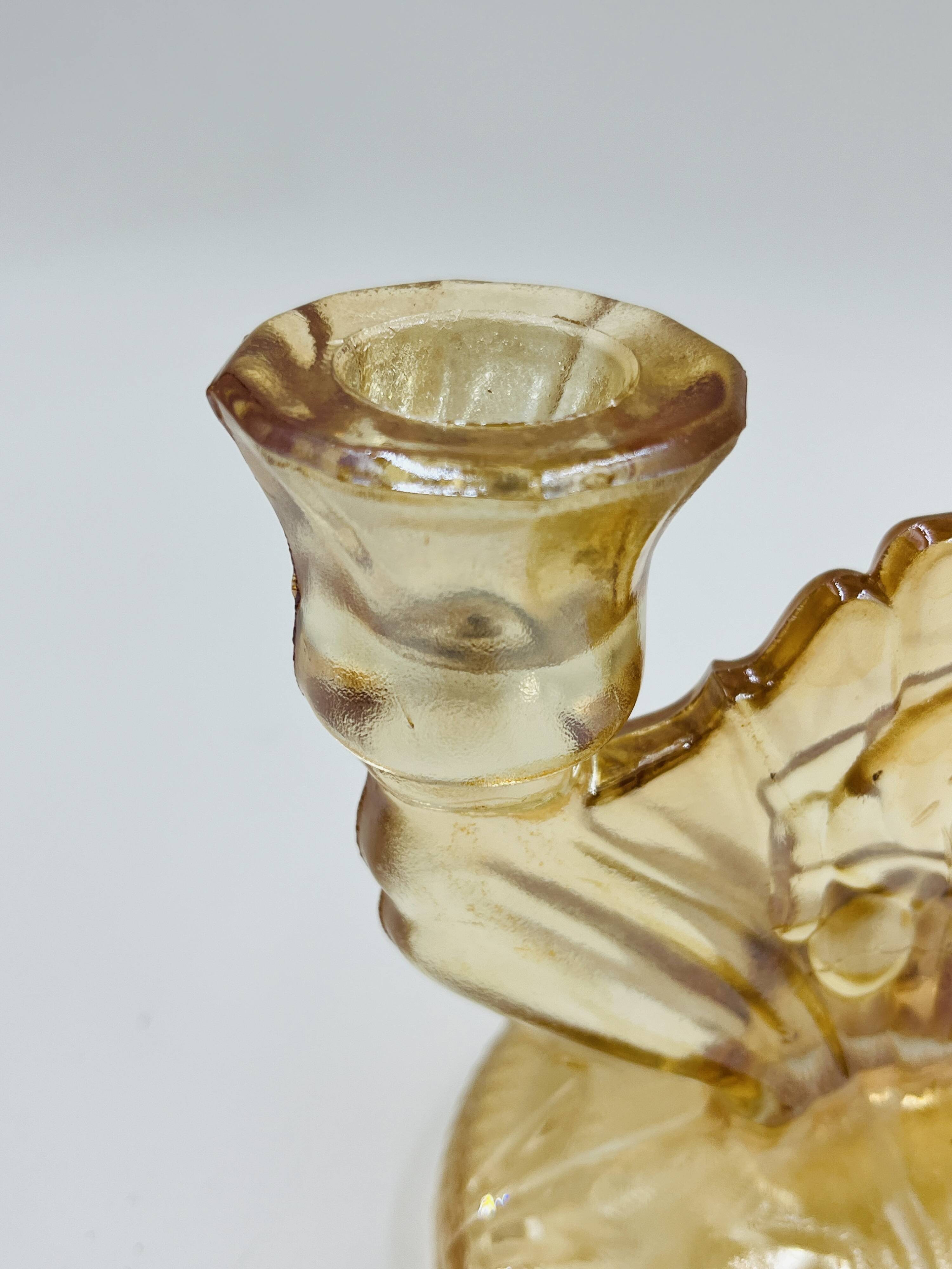 Pair of Empoli amber glass chandeliers in Art Deco style