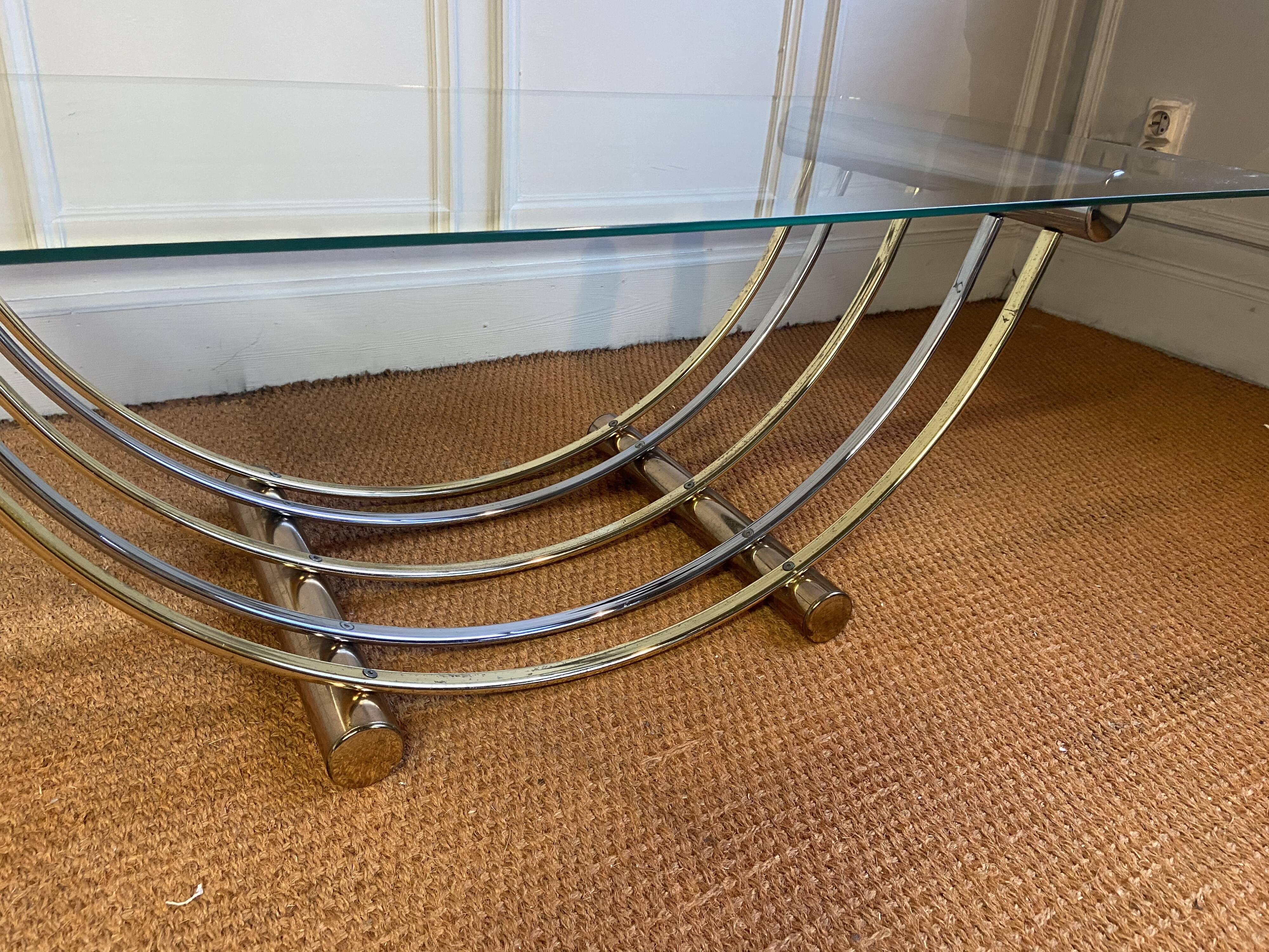 Gold and chrome metal coffee table, Belgo Chrom, 1970s