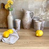 Service à orangeade en grès moucheté signé Farah, Vallauris années 1960-70