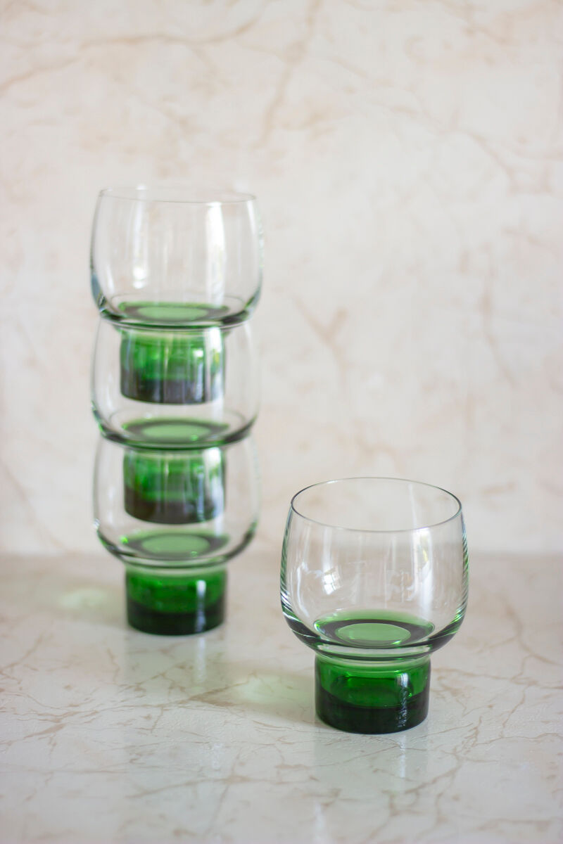 4 verres vintage pied large vert